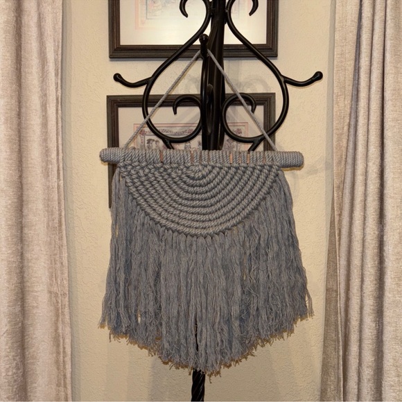 Two Macrame Decor Items: gray wall hanging, cream ceiling hanging - Picture 5 of 5